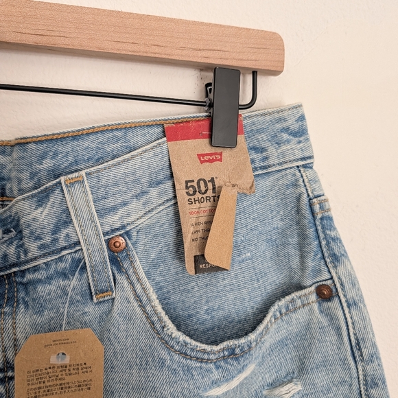 Levi's 501 High Rise Button Fly Mid Length Denim Jeans Shorts Distressed Size 33 - Picture 4 of 8